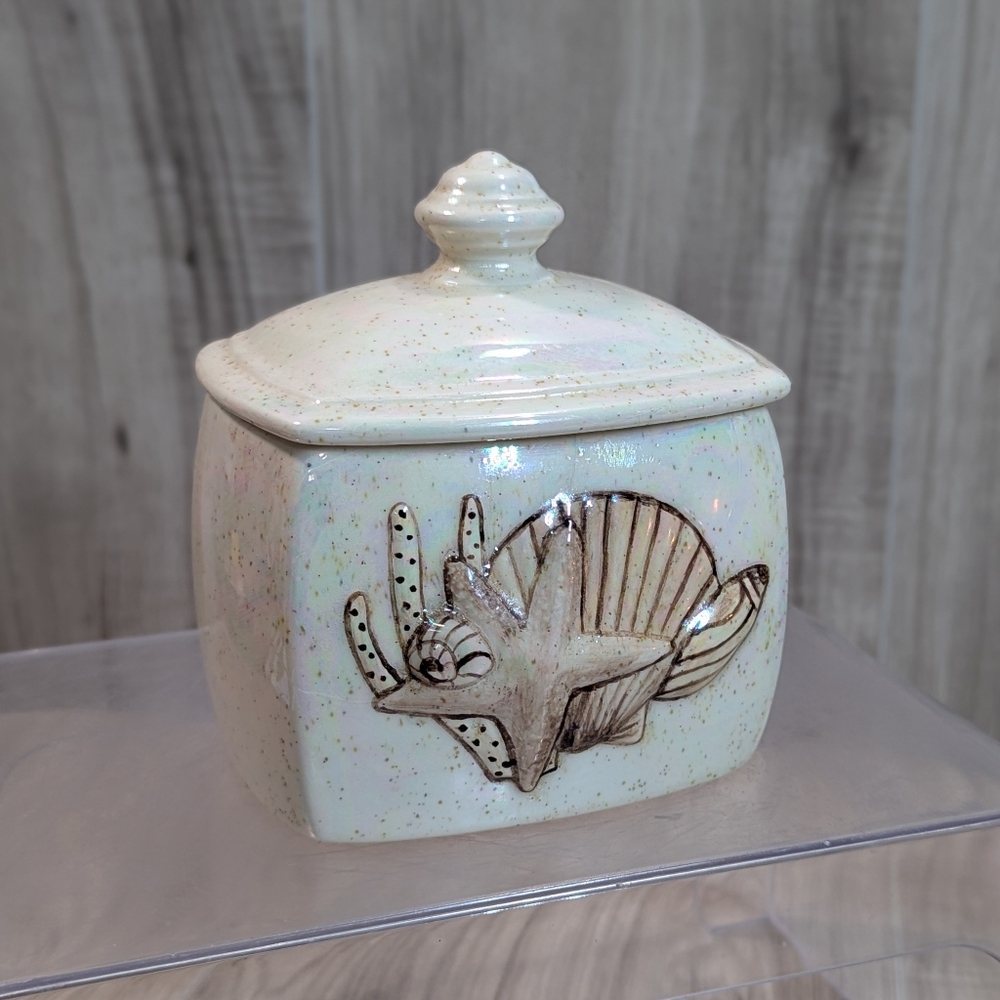 Vintage 70s Dubois' Handmade Ceramic Seashell Lidded Container/Canister